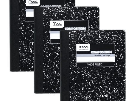 Mead Composition Notebooks, 3 Pack, Wide Ruled Paper, 9-3 4  x 7-1 2 , 100 Sheets per Comp Book, Black Marble (38301) Supply