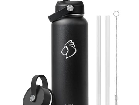 BUZIO Double Wall Stainless Steel Sports Wide Mouth Water Bottle, BPA-Free Flex Cap and Straw Lid, 40 Ounces & 32 Ounces Water Bottle For Discount