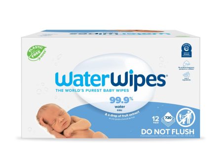 WaterWipes Plastic-Free Original Baby Wipes, 99.9% Water Based Wipes, Unscented & Hypoallergenic for Sensitive Skin, 60 Count (Pack of 12), Packaging May Vary Fashion