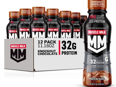 Muscle Milk Pro Advanced Nutrition Protein Shake, Knockout Chocolate, 11.16 Fl Oz (Pack of 12), 32g Protein, 1g Sugar, 16 Vitamins & Minerals, 5g Fiber, Workout Recovery, Energizing Snack, Packaging May Vary Fashion