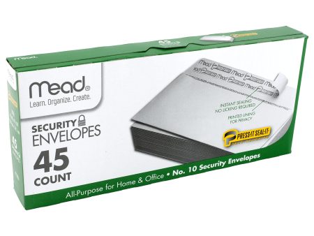 Mead #10 Envelopes, Security Printed Lining for Privacy, Press-It Seal-It Self Adhesive Closure, All-Purpose 20-lb Paper, 4-1 8  x 9-1 2 , White, 45 per Box (75026) For Cheap